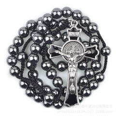 Men's High-End Black Onyx Beaded Religious Necklace