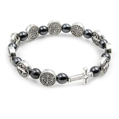 Hematite Rosary Bracelet with Religious Character Design
