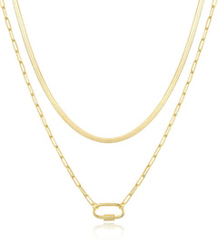 Jewlpire Dainty Gold Necklace for Women 14k Plated Gold Layered Necklaces for Women Trendy Herringbone Chain Paperclip Chain Necklaces for Women Stackable Necklaces for Women