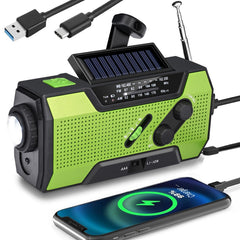 WenBelle Emergency Weather Radio Hand Crank Portable Solar Charging with AM/FM/NOAA LED Flashlights Reading Lamp SOS Alarm Rechargeable (WB02 Green)