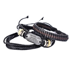 Men's Religious Leather Braided Bracelet Set