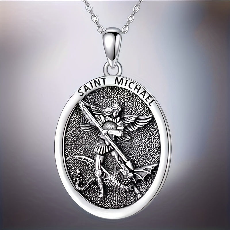 Men's Oval Angel Wings Necklace - Trendy Religious Pendant
