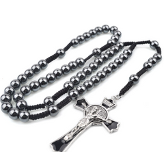 Men's High-End Black Onyx Beaded Religious Necklace