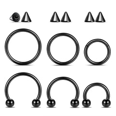 Aumeo 6PCS Nose Septum Rings 16G Surgical Steel Nose Piercing Jewelry 8mm 10mm 12mm Horseshoe Septum Rings Lip Earring Eyebrow Hoop Nose Rings Black