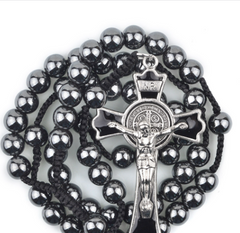 Men's High-End Black Onyx Beaded Religious Necklace