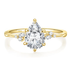 EAMTI 2CT 925 Sterling Silver Engagement Rings Pear Cut Gold Wedding Teardrop Bridal Rings Halo Cubic Zirconia Promise Rings for Women Size 7.5