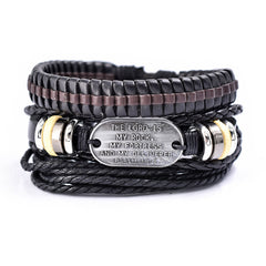 Men's Religious Leather Braided Bracelet Set