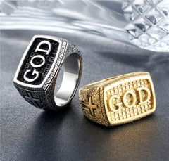 Retro Religious Cross Men's Titanium Steel Ring