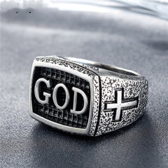 Retro Religious Cross Men's Titanium Steel Ring