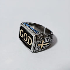 Retro Religious Cross God Men's Titanium Steel Ring