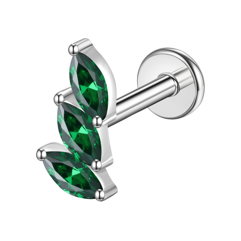 TOMIDES G23 Titanium Flat Back Earrings Studs 16g F136 Implant Grade Titanium Labrets Press Fit Threadless Push In Dainty Cartilage Helix Conch Lobe Lip Tragus Piercing Jewelry (1pcs 3eye Green)