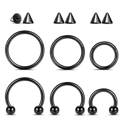 Aumeo 6PCS Nose Septum Rings 16G Surgical Steel Nose Piercing Jewelry 8mm 10mm 12mm Horseshoe Septum Rings Lip Earring Eyebrow Hoop Nose Rings Black