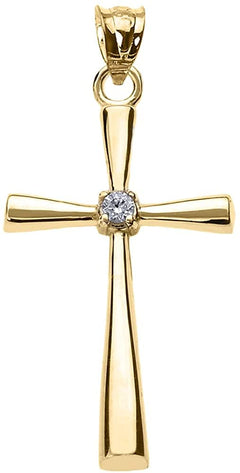 Religious Jewelry 10K Yellow Gold Solitaire Diamond Accented Cross Pendant Charm