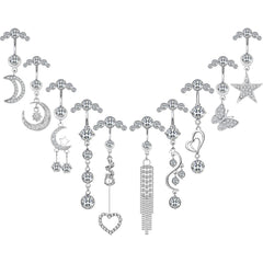 NEWITIN 10 Pieces 14G Belly Button Rings Dangle 316L Surgical Steel Navel Rings Cubic Zirconia Belly Piercing Jewelry Belly Dangle Rings for Women