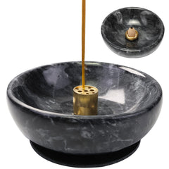 Natural Marble Incense Holder Incense Holder for Sticks and Backflow Incense Handmade Stick Incense Holder Ideal for Smudging Incense Burning Decoration.Easily Grab All Incense Ash (Black)